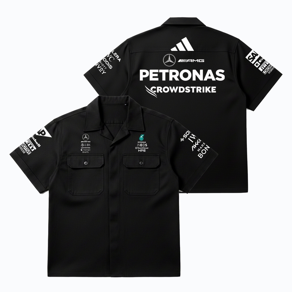 WORKSHIRT MERCEDES AMG Kemeja Workshirt Pria Lengan Pendek Motif Sablon Bahan Drill Regular Fit F1 B