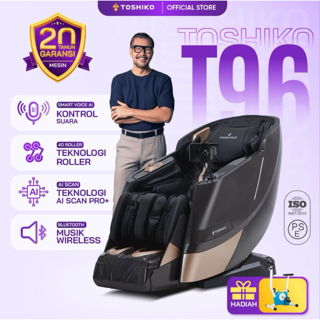 Toshiko T96 Kursi Pijat 4D Premium Full Body Massage Hitam