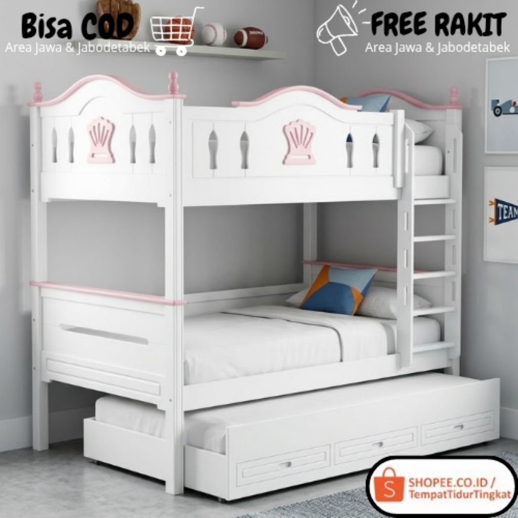 Kasur Tingkat Anak Perempuan Murah Custom Ukuran 100x200 Kayu Kokoh