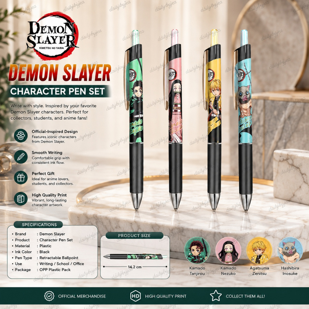 Demon Slayer Character Pen Set – Anime Retractable Ballpoint Pen Collection | Tanjiro, Nezuko, Zenit