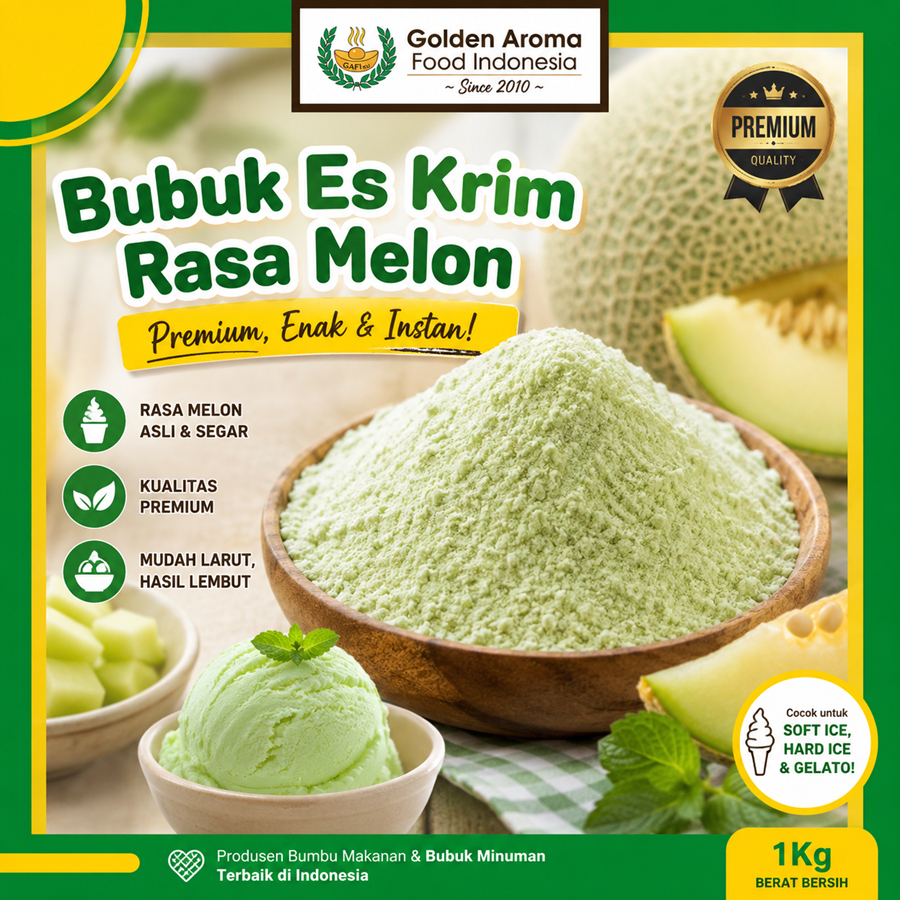 Bubuk Es Krim Rasa Melon 1 Kg l Serbuk Ice Cream Powder Melon 1Kg Kiloan Bahan Eskrim Instan Premix 