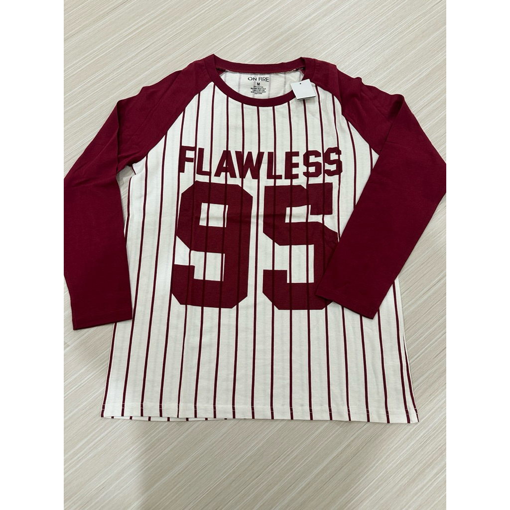 NEW Jersey Kaos katun ON FIRE lengan panjang Merah putih