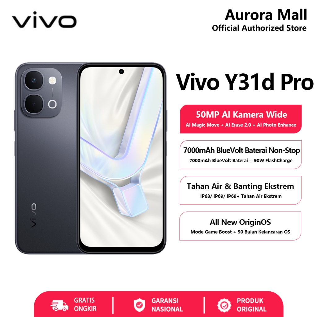 Hp Vivo Y31d Pro 6/128GB RAM 6GB+6GB Extended ROM 128GB Garansi Resmi HP Android Handphone Terbaru