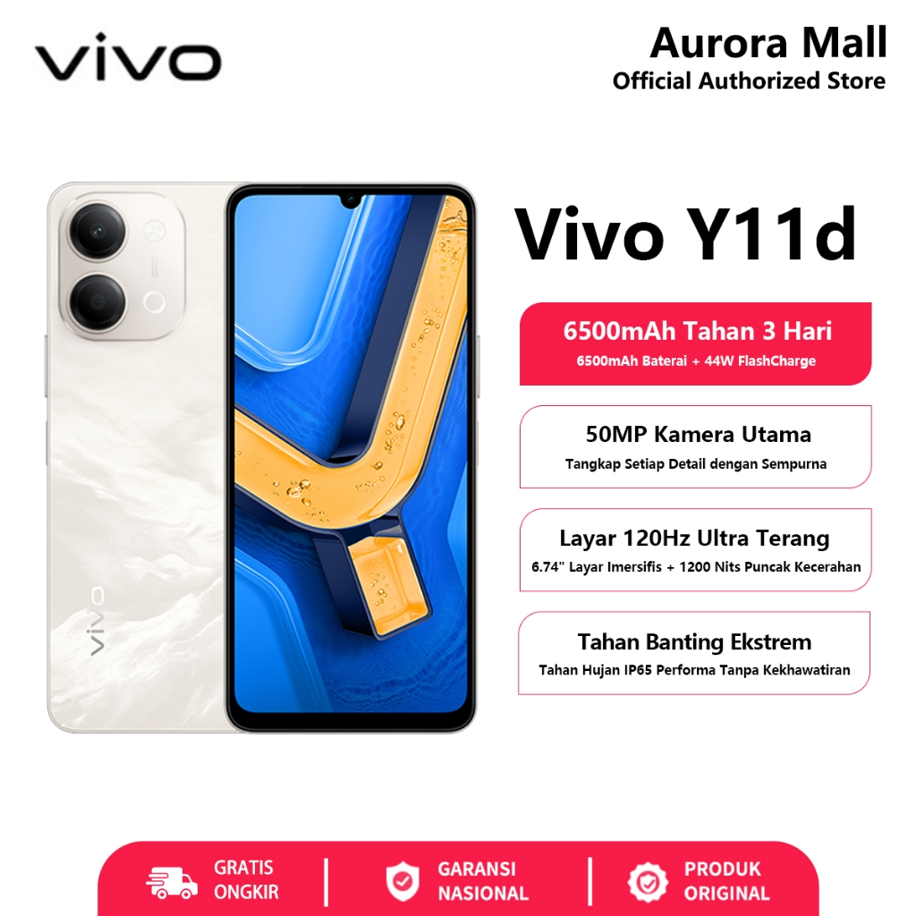 Vivo Y11d 4/128GB (4GB+4GB Extended RAM) Garansi Resmi Indonesia Hp Android Murah Terbaru 2026 Ori