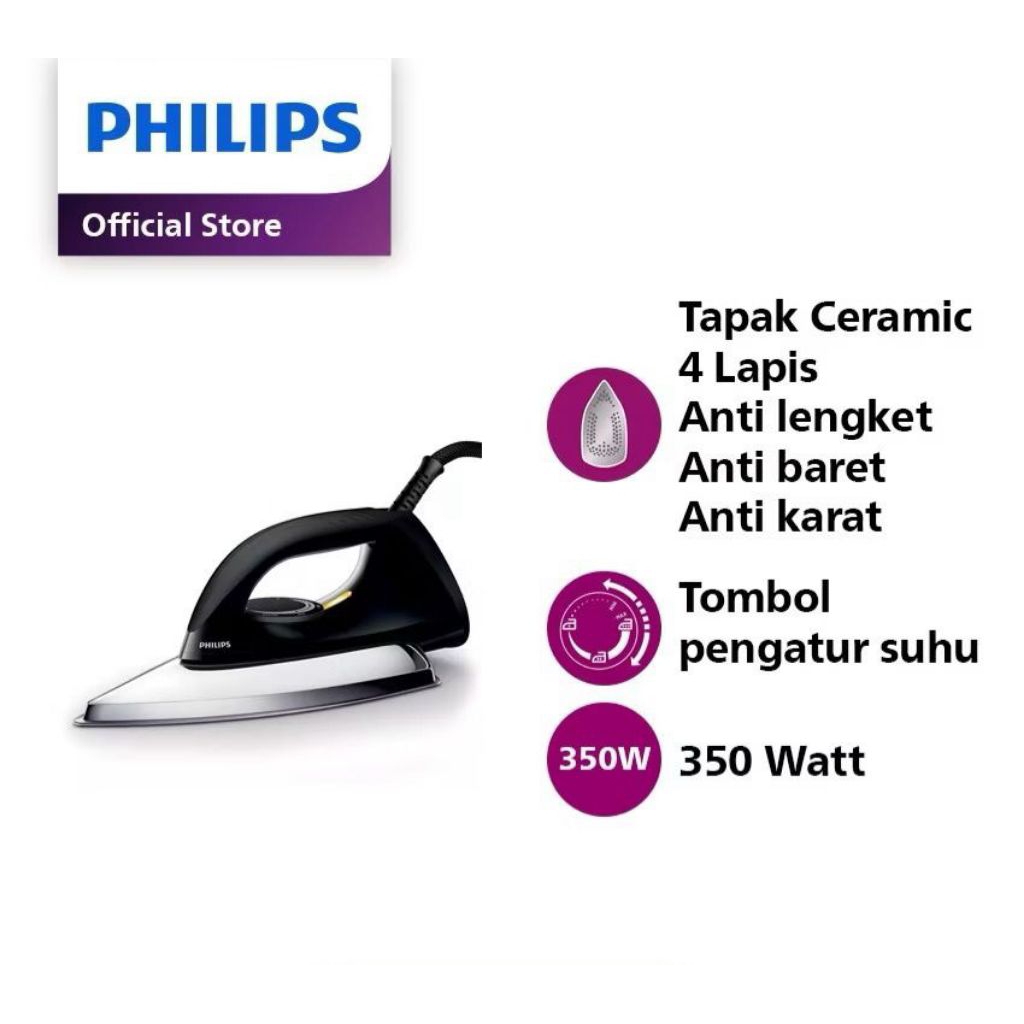 SETRIKA PHILIPS HD1172  Setrika Kering Classic Cepat dan Efisien 350 W