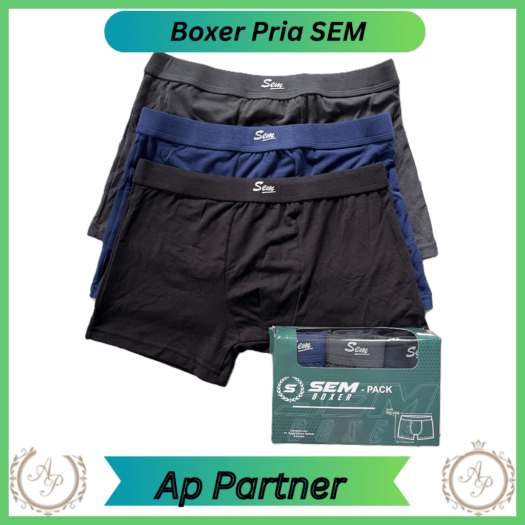 3 Pcs Celana Dalam Boxer Pria Dewasa Jumbo Merk SEM Sport By Agree | Boxer Laki Laki Nyaman Adem