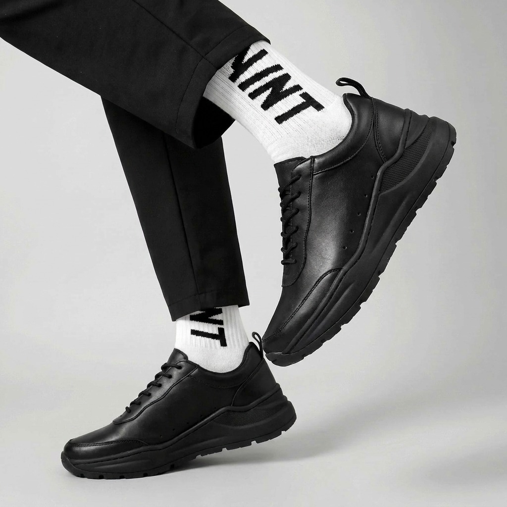 FLAMES Sepatu Casual Pria Sneakers Hitam Hak Tinggi Pria