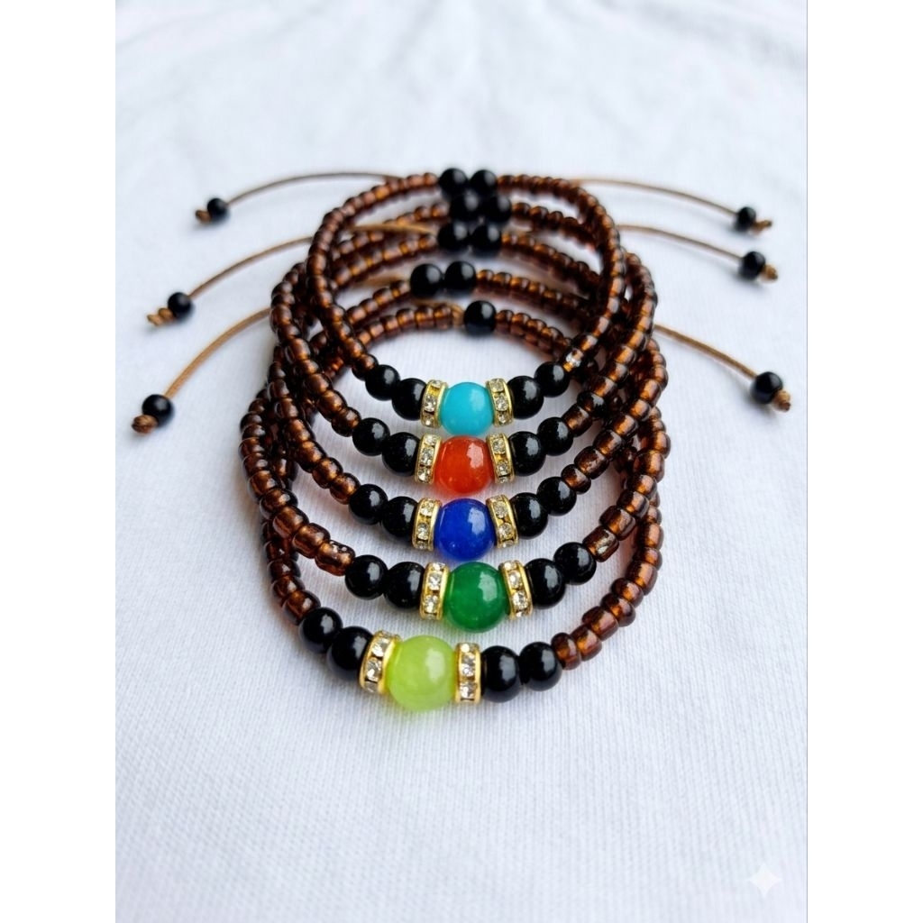 GELANG MANIK coklat VARIASI batu giok/[MANIK COKLAT KOREA VARIASI batuwarna giok SATU]