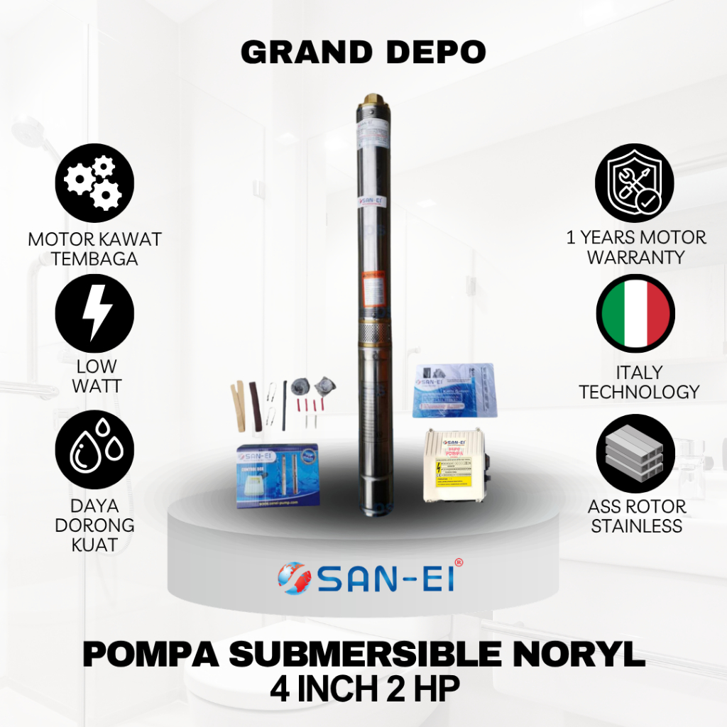 San Ei Pompa Air Satelit 4 inch 2 HP Noryl / Pompa Submersible San Ei