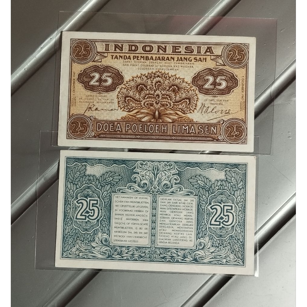 uang kertas 25 sen thn 1947 gres baru original ASLI