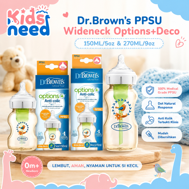 Dr. Brown's 5oz/9oz PPSU Wide Neck Options+ Deco  Dr.Browns Botol Susu Dr Browns
