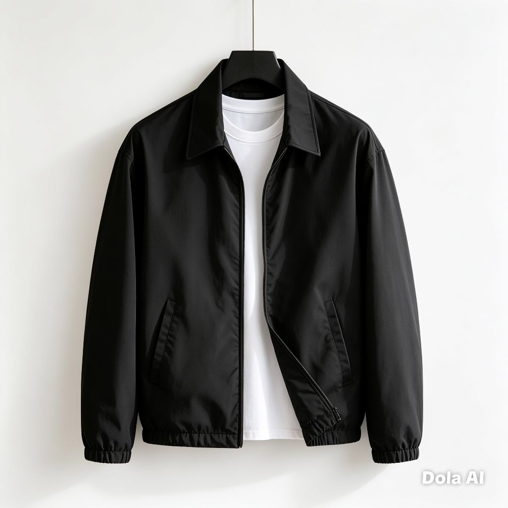 Jaket Harrington Cream Longgar Minimalis Polos