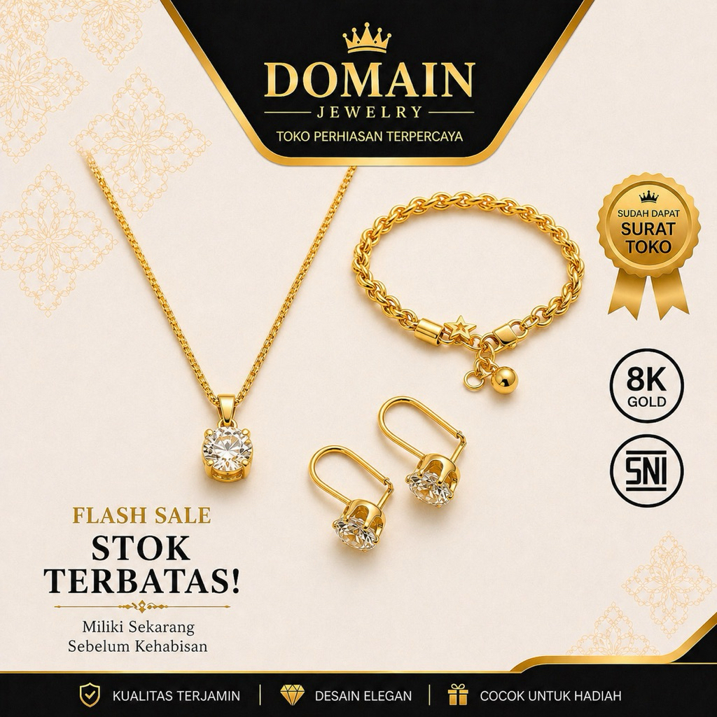 satu set perhiasan terbaru emas muda asli 8gram kadar 875 liontin mata dapat surat toko