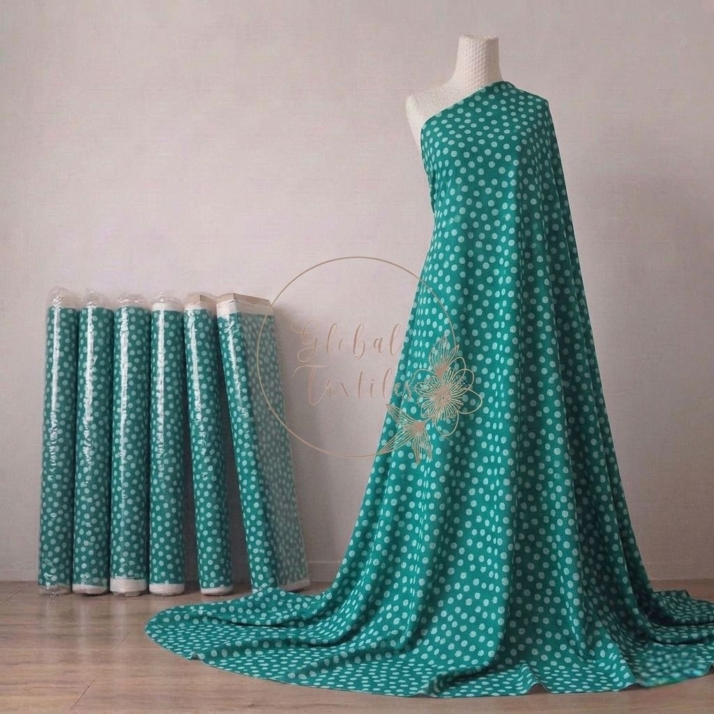 kain crepe wafle motif polkadot premium - warna hijau jade - kain crepe Korea style - kain crepe lux