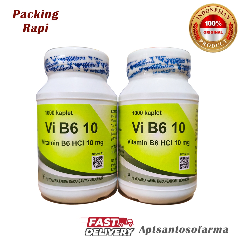 VI B6 10 - Vitamin B6 Kaplet 10mg (1000's /Botol) Suplemen Saraf & Anti Lelah