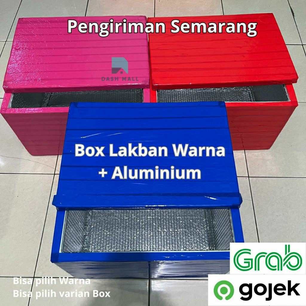 BOX ALUMINIUM + LAKBAN WARNA WARNI / Sterofoam Box LAKBAN WARNA dengan ALUMINIUM Foil Bubble / Coole