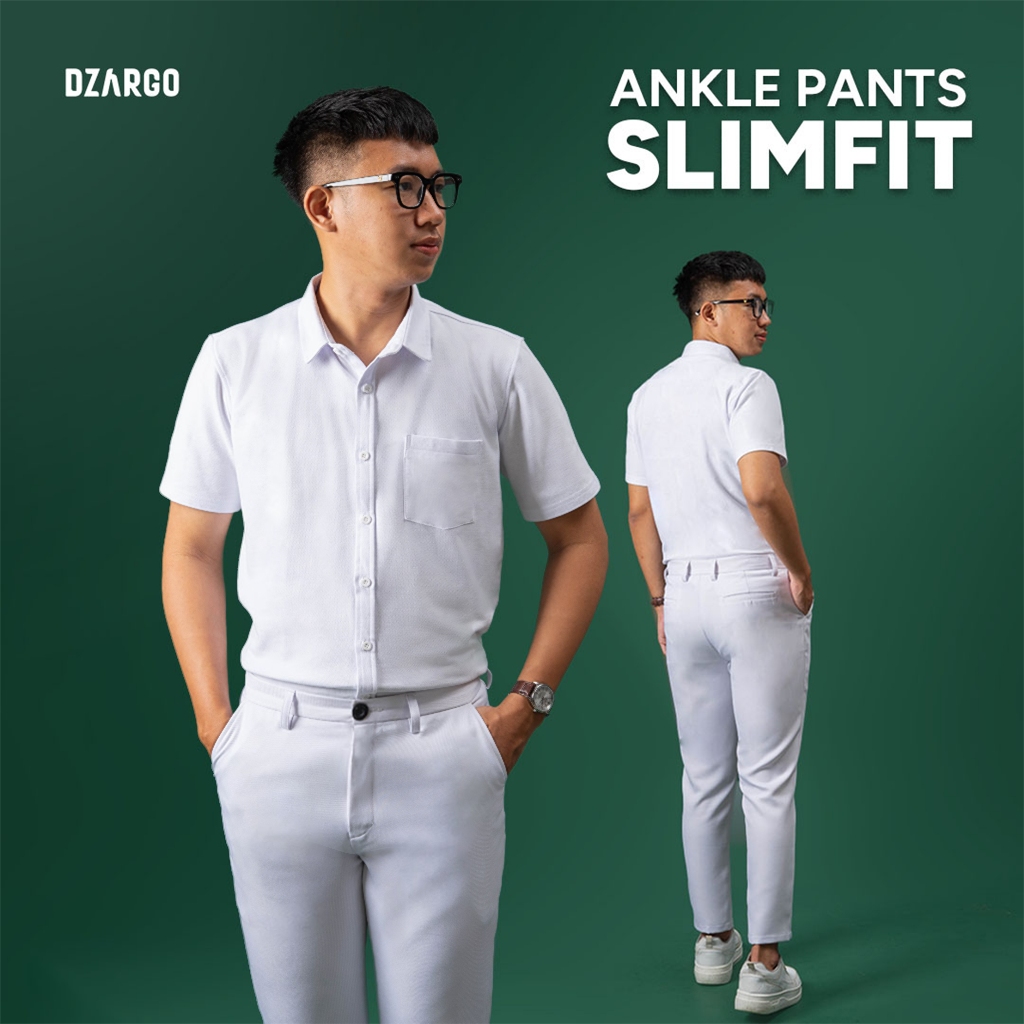 DZARGO - Celana Ankle Pants Pria (formal, bahan, kantor, kain, kerja) panjang slimfit - Putih