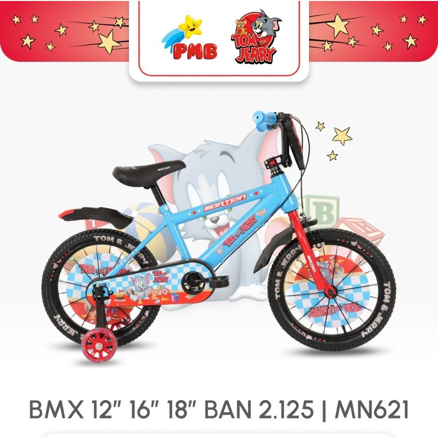Sepeda BMX anak size 12 16 18 inch MORTEIN 621 TOM and JERRY ban Pompa untuk anak Laki - Laki usia 3