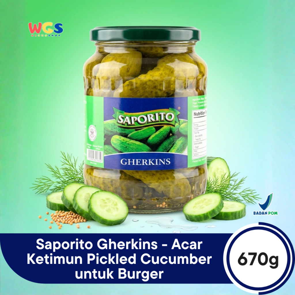 Saporito Gherkins 670g - Acar Ketimun Pickled Cucumber untuk Burger