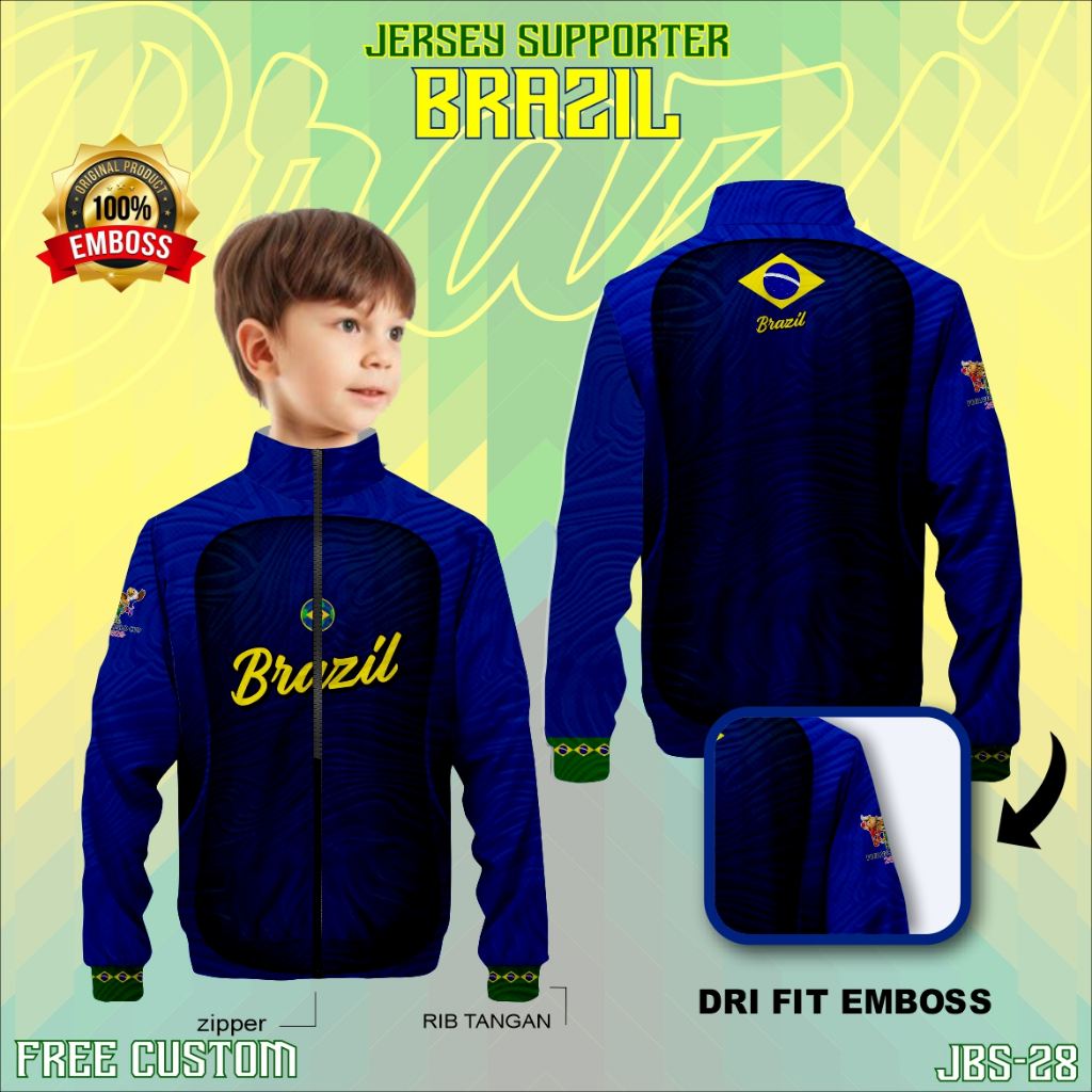 Jersey jaket tracktop anak pildun026 BRAZIL free custom EMBOSS PREMIUM