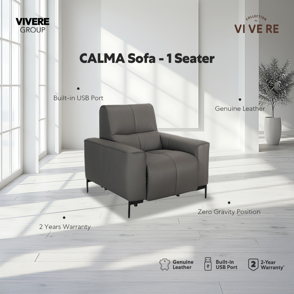 VIVERE Calma Sofa 1 Seater Dark Grey - Sofa Single Recliner
