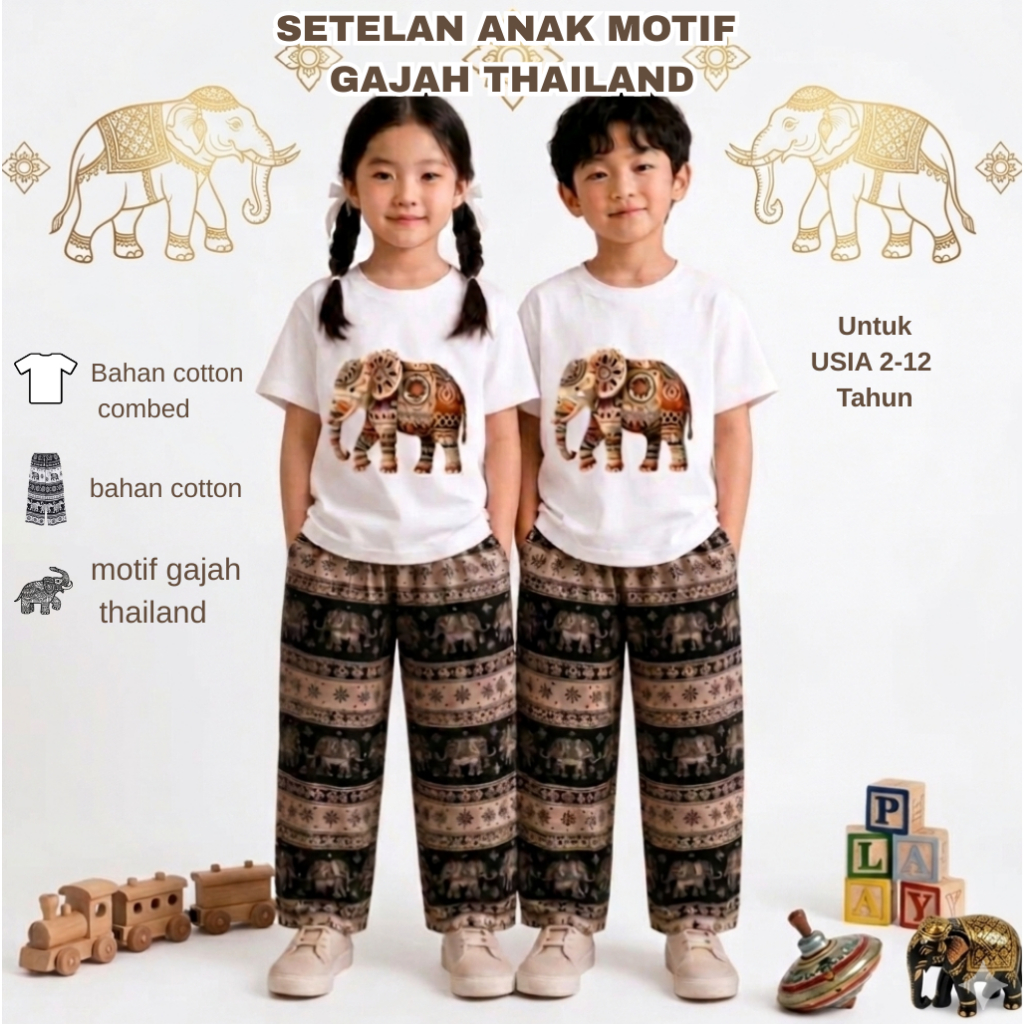 Setelan Anak Celana Panjang Gajah thailand | Baju Anak Cowok Cewek gajah thailand | Untuk anak umur 