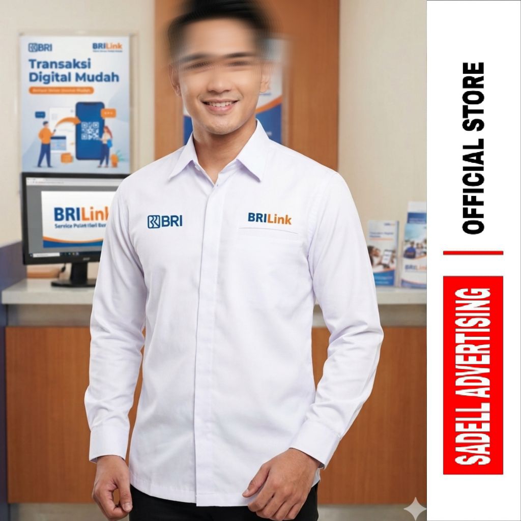 BRI BRILINK Kemeja BANK BRI Seragam BRILINK Baju BRI BRILINK Putih Lengan Panjang Pria Bordir