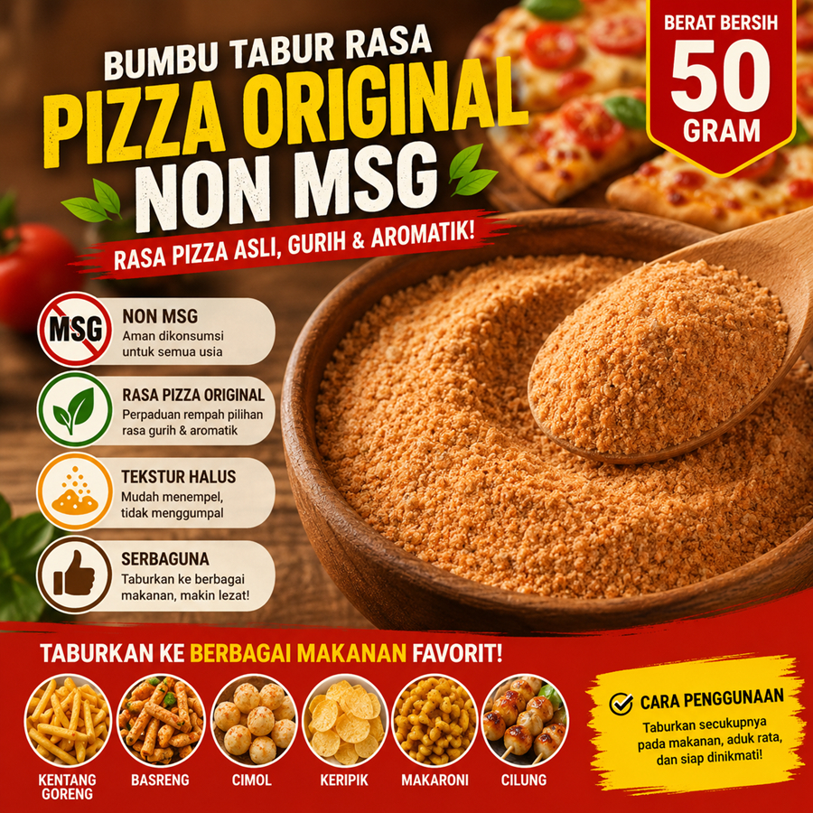 Bumbu Tabur Rasa Pizza Original Non MSG 50Gr Bubuk Tabur Pizza Original Non MSG Powder Aneka Asin Ma