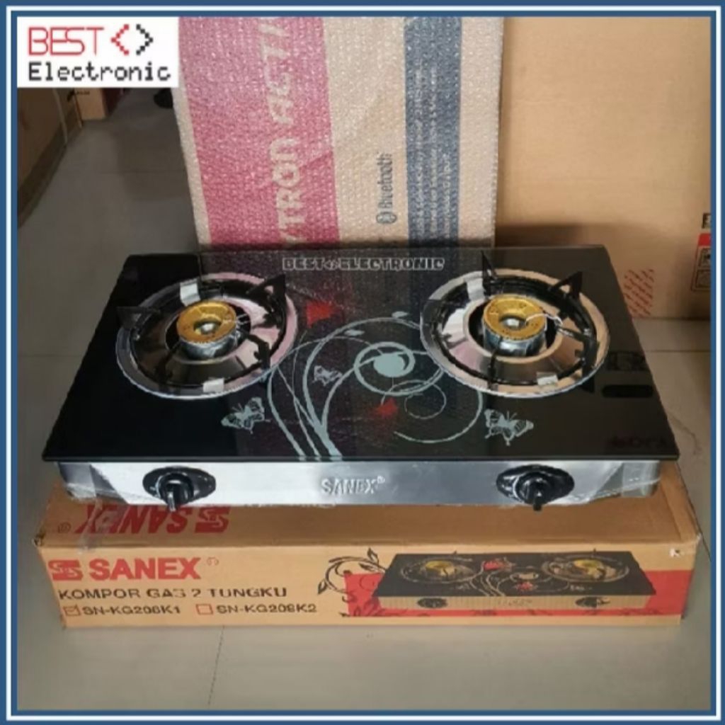KOMPOR 2 TUNGKU SANEX KACA TEMPERED GLASS BUTTERFLY SERIES