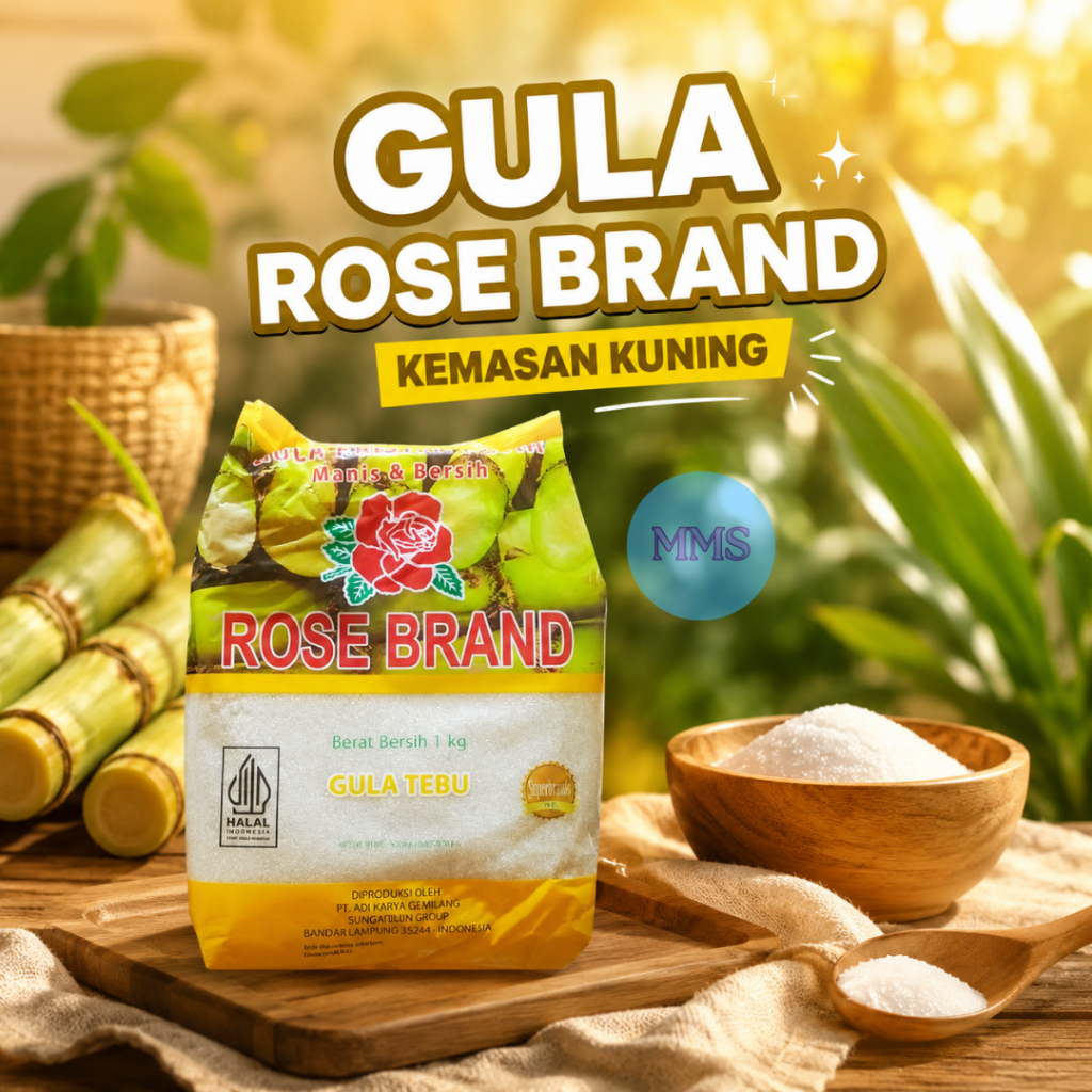 GULA ROSE BRAND 1 KG KEMASAN KUNING / GULA PASIR ROSE BRAND / GULA KRISTAL ROSE BRAND