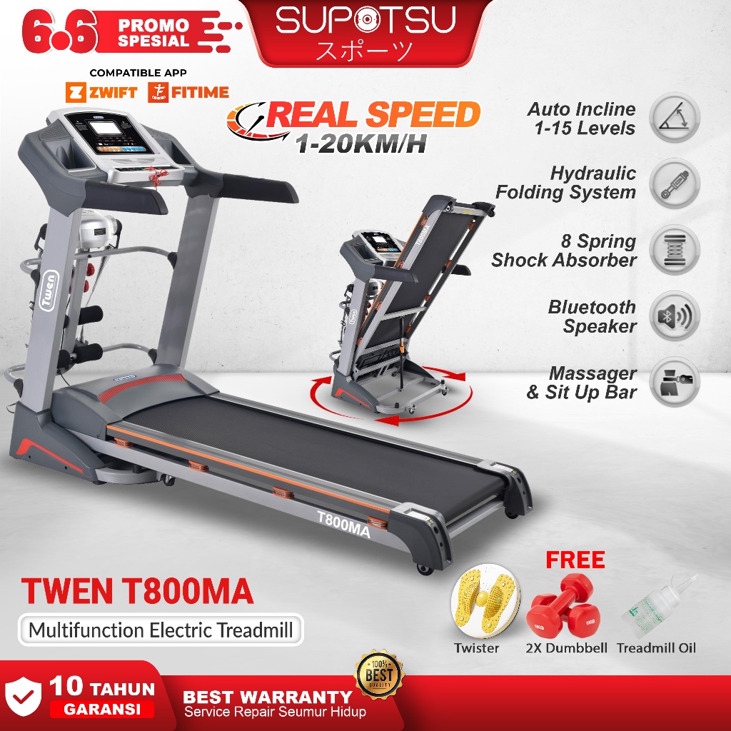 Twen T-800 Treadmill Elektrik Multifungsi - Alat Fitness Rumah