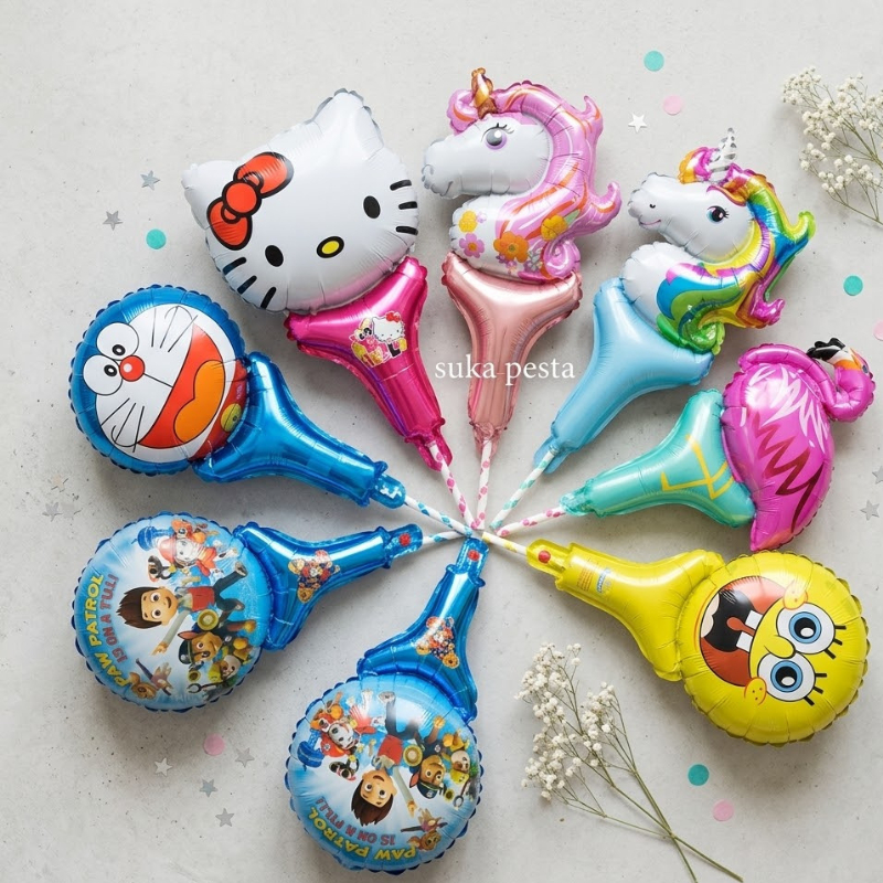 BALON PENTUNGAN PENDEK KARAKTER / BALON FOIL KARAKTER PENTUNGAN / BALON TONGKAT KARAKTER