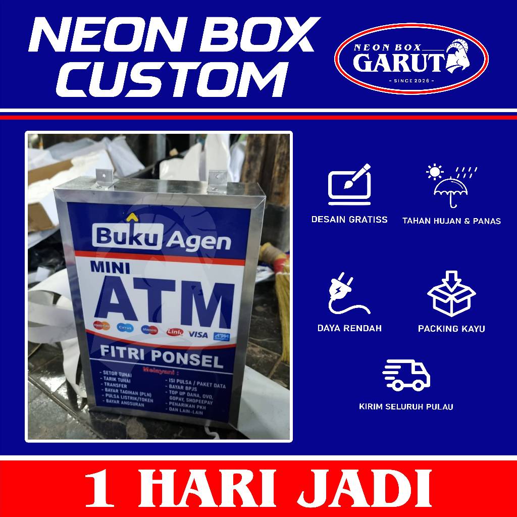 Neon Box Mini ATM LED Custom | Papan Nama Agen BRILink BNI BCA Mandiri PPOB Outdoor Waterproof