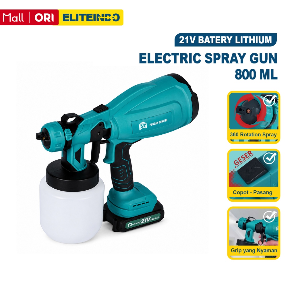 Spray Gun Alat Semprot Cat Listrik 21V Baterai Lithium untuk Cat Kayu, Besi, & Tembok - G10A1