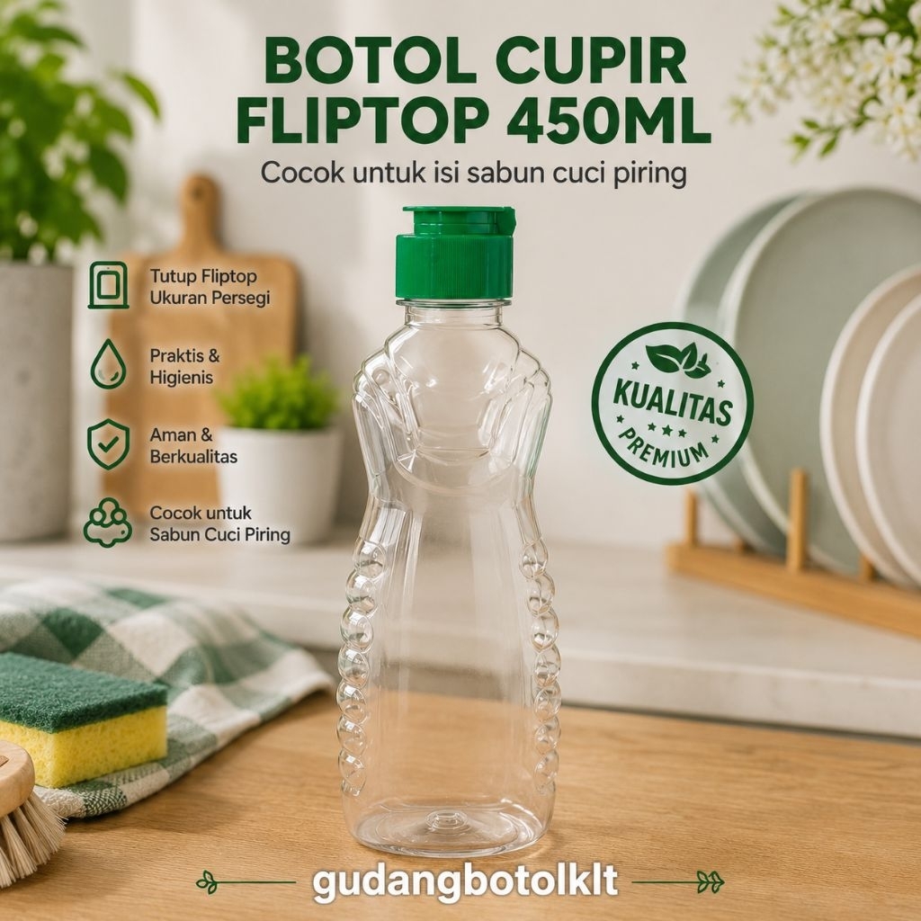 Botol cupir fliptop 450ml untuk sabun cuci piring isi 15pcs