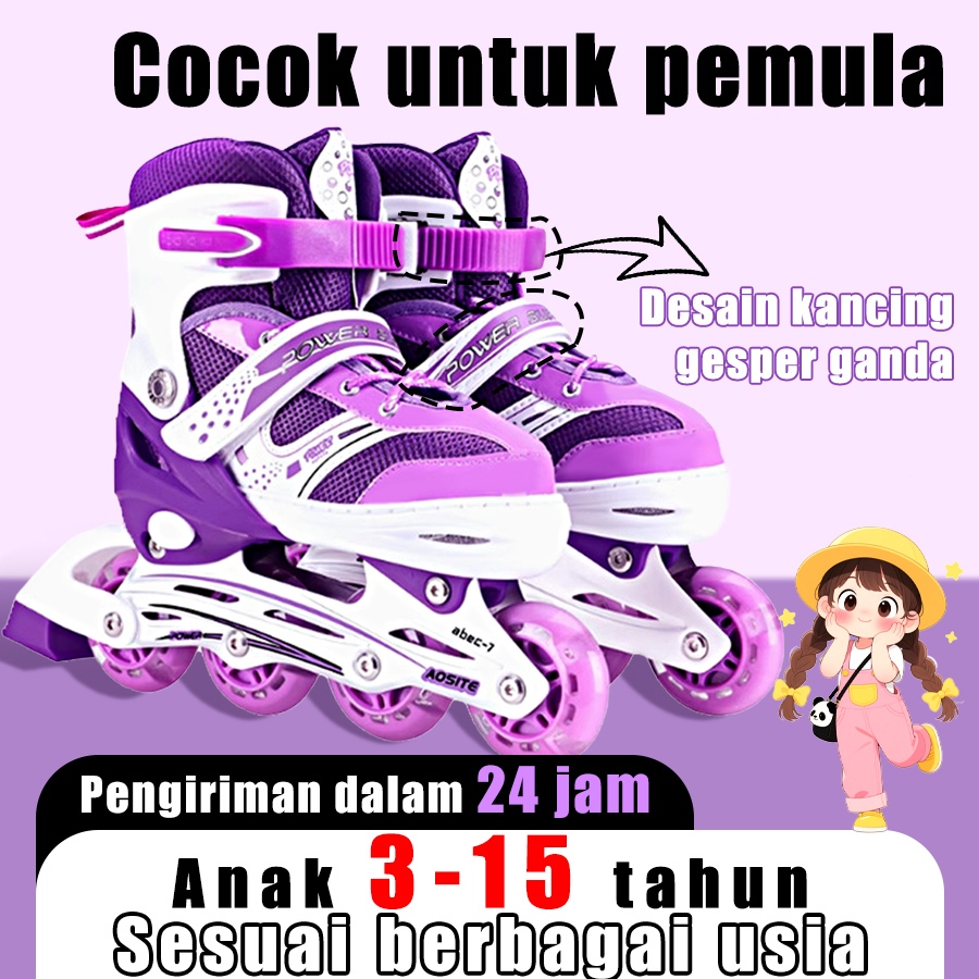Sepatu Skate Anak 3-12 Tahun Bisa Atur Ukuran Roda PU LED Menyala Senyap Nyaman Bisa COD