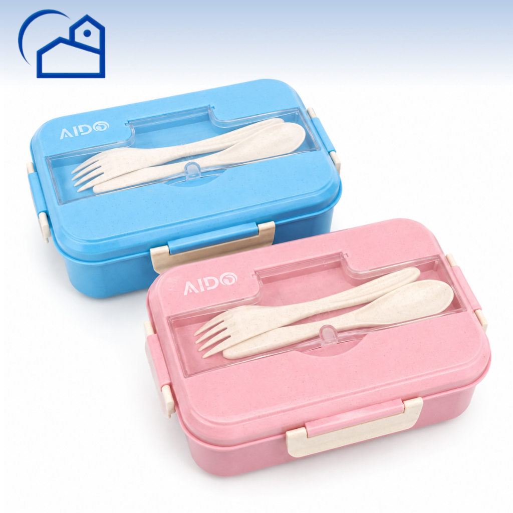 GROSIR HOMESTATION - GROSIR Lunch Box Set Kotak Makan Bekal 1L Free Sendok Garpu Set 31003 NO BOX **