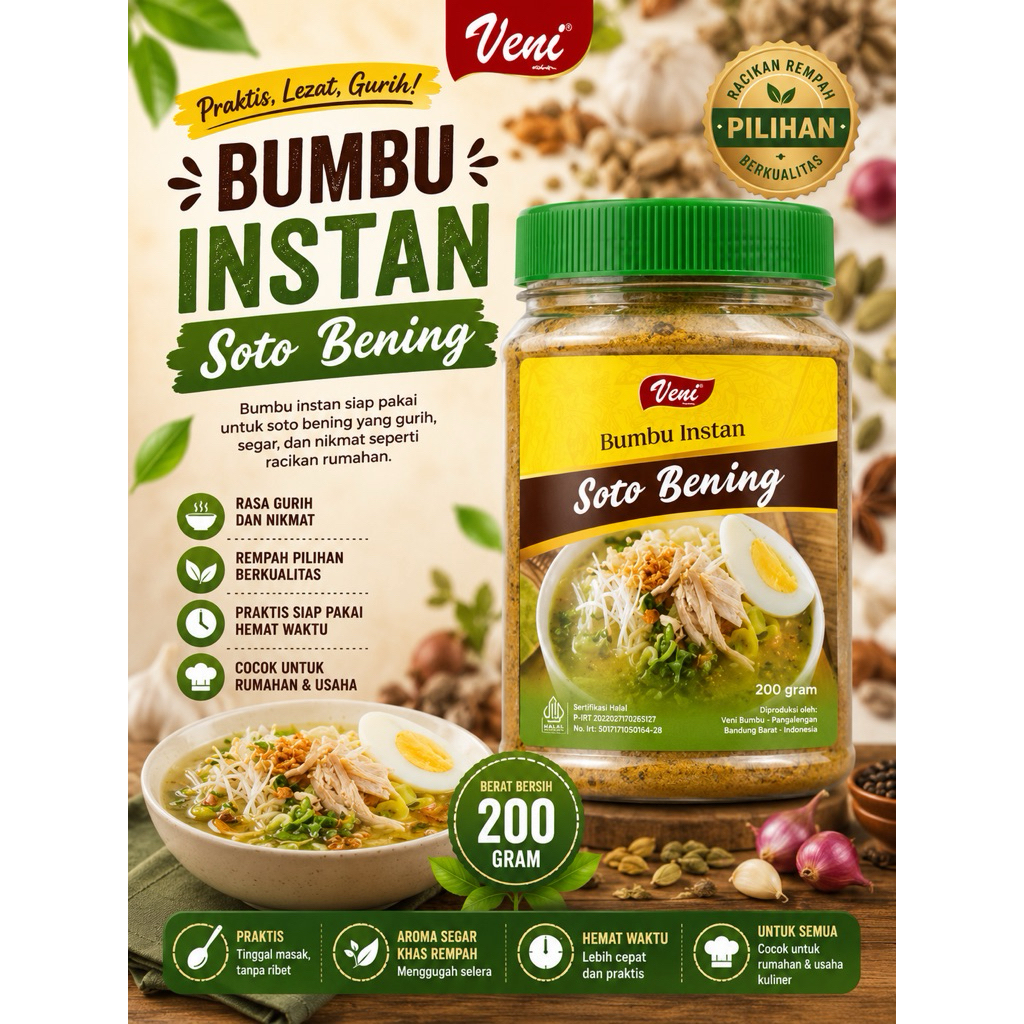 Bumbu Soto Bening Instan 200gr | Bumbu Soto Ayam Praktis Gurih | Veni Bumbu