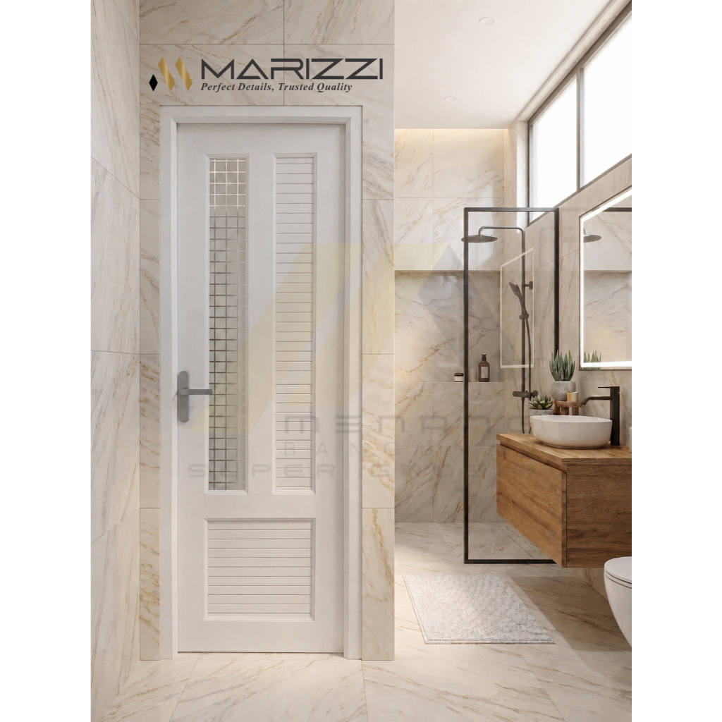 Pintu kamar mandi UPVC MARIZZI Supreme Series Premium (70x200 cm) 3/4 KACA MINIMALIS - Lengkap Kusen