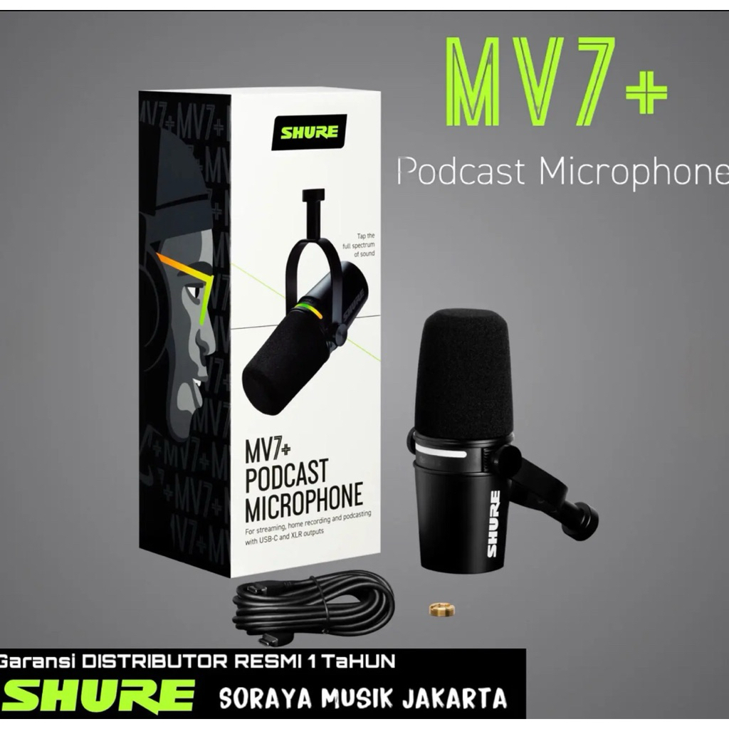 Shure MV7+ Dynamic Podcast Microphone USB C dan XLR Microphone