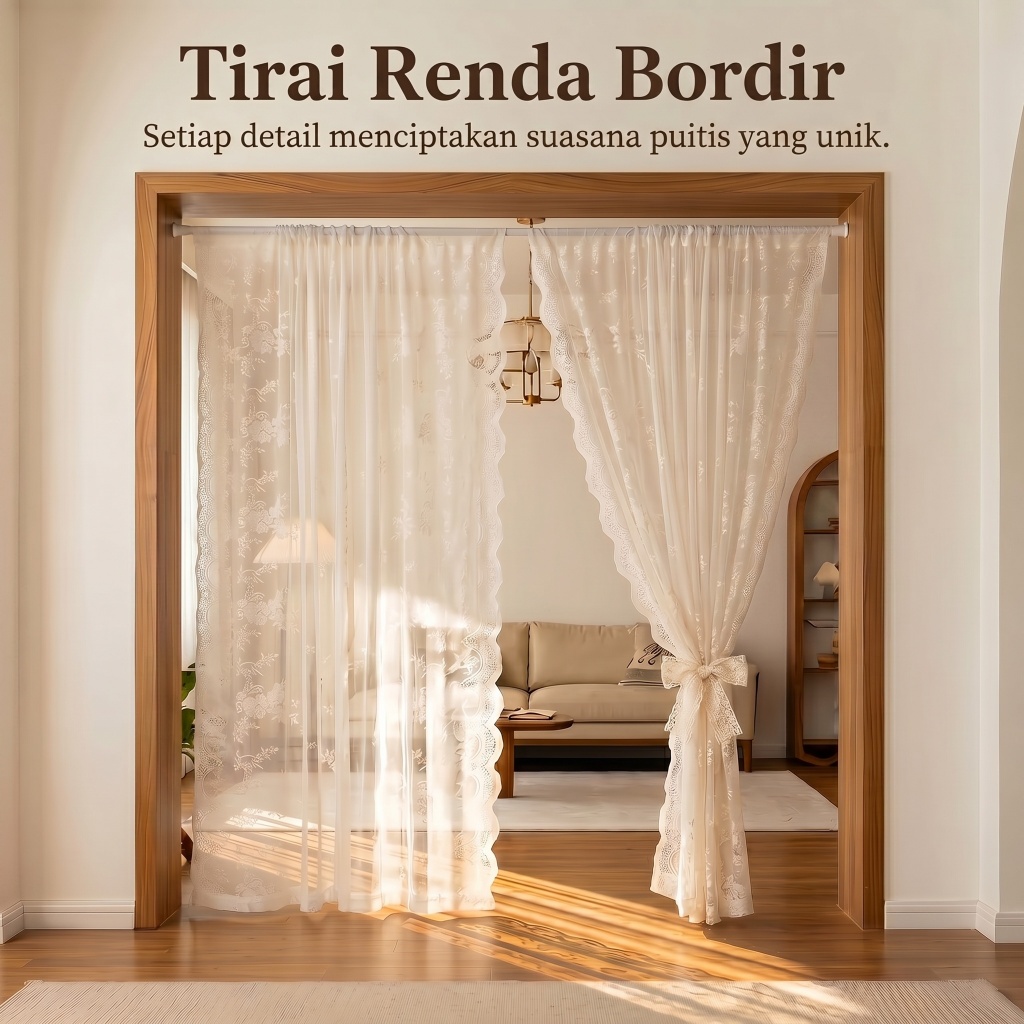 YYT Gorden Voile Tipis Motif Bunga, Set Dua Lembar, Tiang Dapat Diperluas, Dekorasi Elegan Rumah Mus