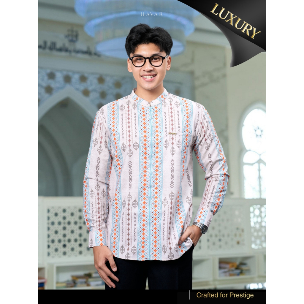 HAVAR Siraj Cream Kemeja Koko Muslim Premium Slimfit Lengan Panjang