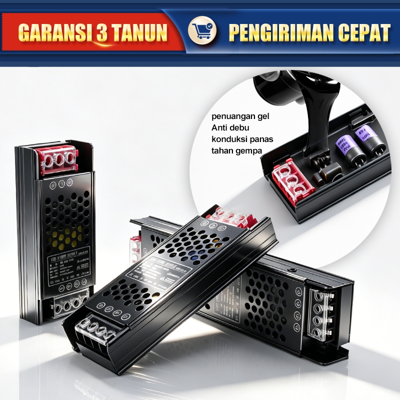 Trafo Adaptor LED Baru Power Supply Slim Tipis DC 12V/24V 100W‑400W Daya Stabil untuk Lampu LED Stri