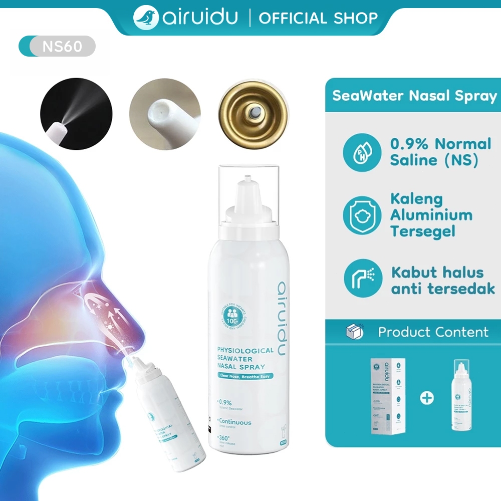 Airuidu | Semprotan Hidung Bayi dan Dewasa | 100ml | 100% Air Laut Saline | Anti-inflamasi | Meredak