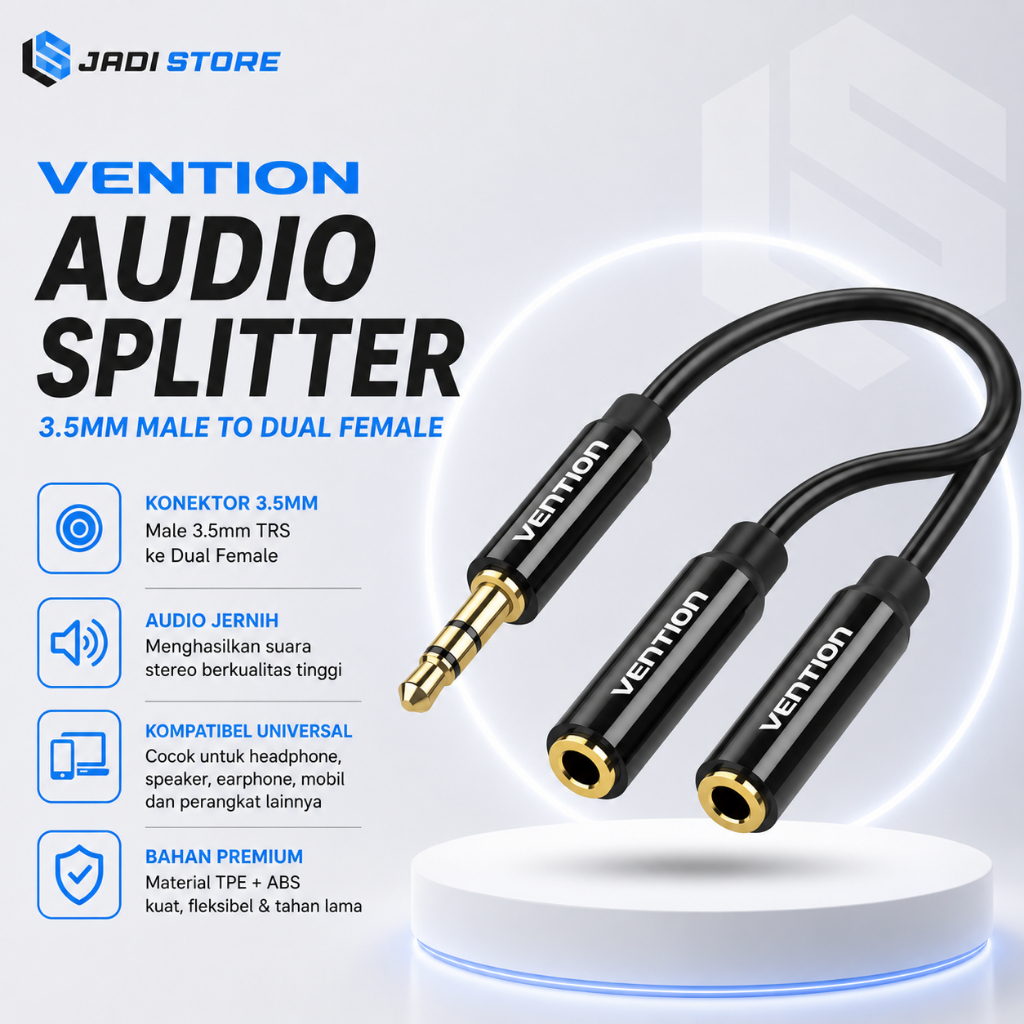Vention BBS Kabel Aux Audio Splitter 3.5mm Male to 2 Female Jack Splitter 2 in 1 Output Audio Aux Ka