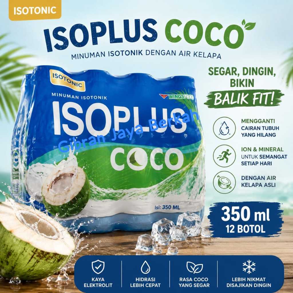 Minuman Isotonik ISOPLUS 12 Botol 350ml - Minuman Isotonik Air Kelapa Segar Merehidrasi Tubuh, Menye