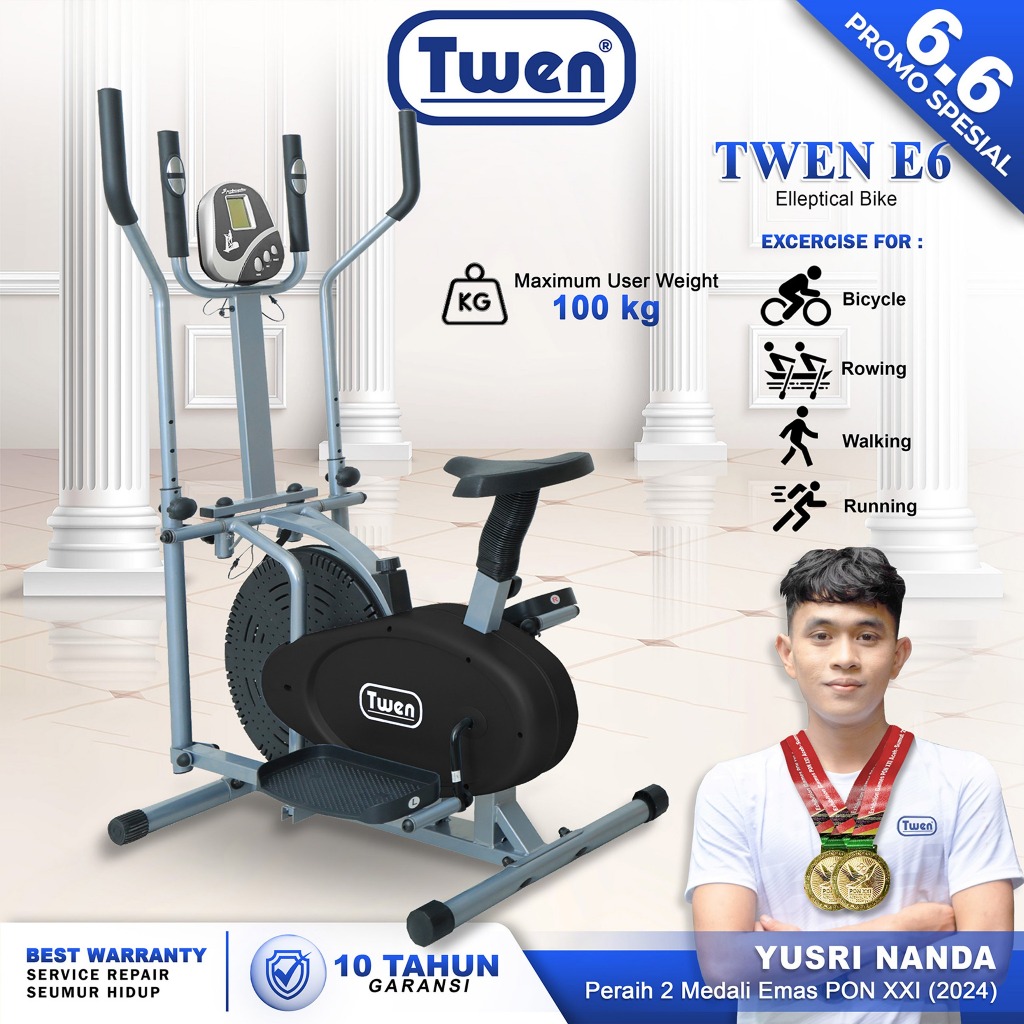 TWEN E6 Orbitrack Tracer Elliptical Bike Sepeda Fitness Sepeda Statis