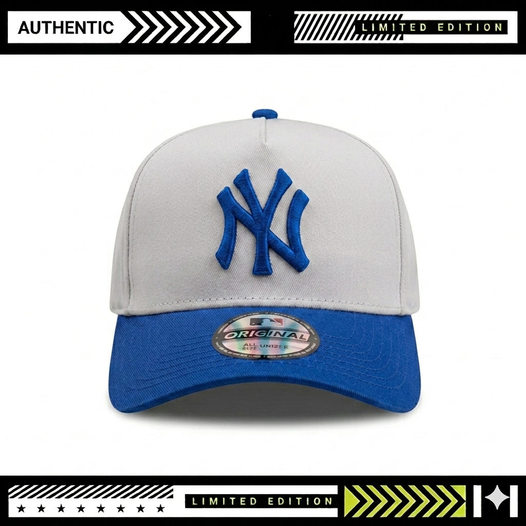 Topi Baseball New York Yankees Original Premium - Hat NY Logo Bordir Blue White - Topi Pria Wanita