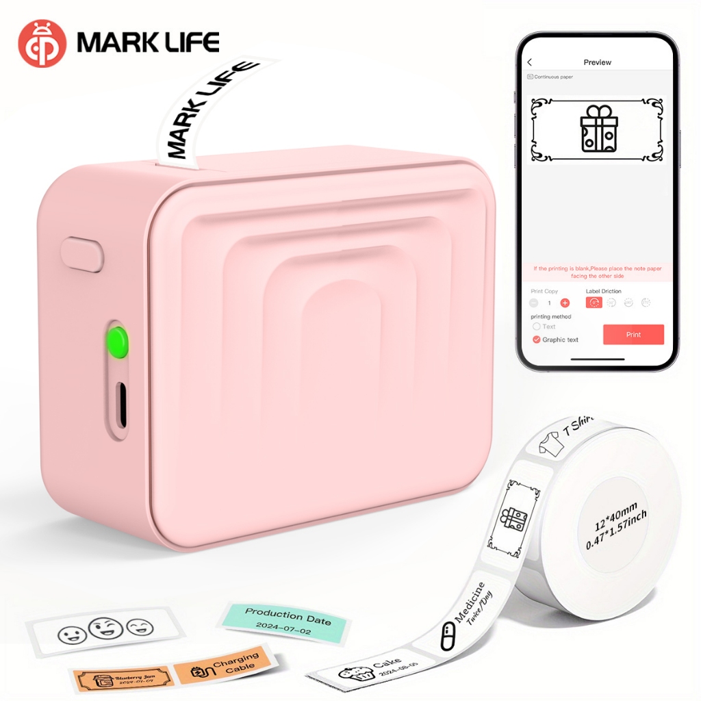 Marklife Label Printer Bluetooth Portable Printer Label Maker Name Sticker Printer