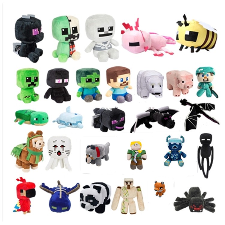 Boneka Plush Karakter Game Set Lengkap Creeper Axolotl Naga Ender Steve Iron Golem Mainan Koleksi An